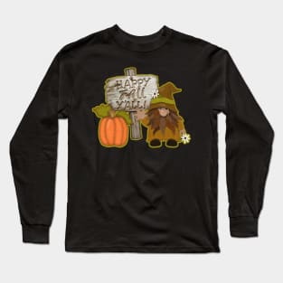 Happy Fall Y'all Gome | Pumpkin | Wooden Sign Long Sleeve T-Shirt